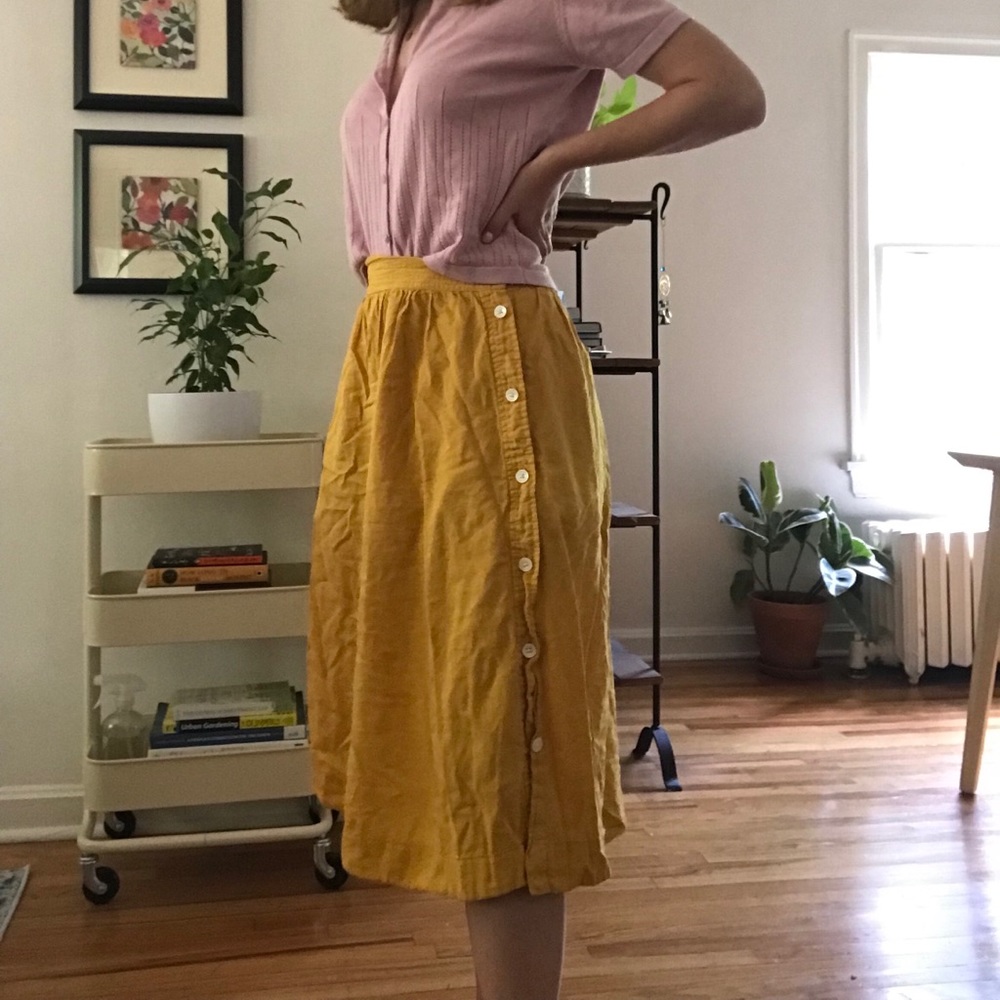 Yellow Madewell side Button midi skirt